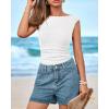 imageBTFBM Womens Summer Tops 2025 Boat Neck Cap Sleeve Tee Shirts Ruched Slim Fit Knit Going Out Tank Top Fashion ClothingWhite