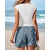 imageBTFBM Womens Summer Tops 2025 Boat Neck Cap Sleeve Tee Shirts Ruched Slim Fit Knit Going Out Tank Top Fashion ClothingWhite