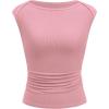 imageBTFBM Womens Summer Tops 2025 Boat Neck Cap Sleeve Tee Shirts Ruched Slim Fit Knit Going Out Tank Top Fashion ClothingPink