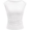 imageBTFBM Womens Summer Tops 2025 Boat Neck Cap Sleeve Tee Shirts Ruched Slim Fit Knit Going Out Tank Top Fashion ClothingWhite