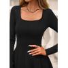 imageBTFBM Square Neck Dress for Women Casual Fall Long Sleeve Knit Pleated Elegant Classy 2025 A Line Cocktail Mini DressesBlack