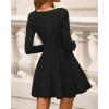 imageBTFBM Square Neck Dress for Women Casual Fall Long Sleeve Knit Pleated Elegant Classy 2025 A Line Cocktail Mini DressesBlack