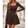 imageBTFBM Square Neck Dress for Women Casual Fall Long Sleeve Knit Pleated Elegant Classy 2025 A Line Cocktail Mini DressesBrown