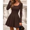 imageBTFBM Square Neck Dress for Women Casual Fall Long Sleeve Knit Pleated Elegant Classy 2025 A Line Cocktail Mini DressesBrown