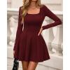 imageBTFBM Square Neck Dress for Women Casual Fall Long Sleeve Knit Pleated Elegant Classy 2025 A Line Cocktail Mini DressesBurgundy