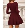 imageBTFBM Square Neck Dress for Women Casual Fall Long Sleeve Knit Pleated Elegant Classy 2025 A Line Cocktail Mini DressesBurgundy