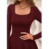 imageBTFBM Square Neck Dress for Women Casual Fall Long Sleeve Knit Pleated Elegant Classy 2025 A Line Cocktail Mini DressesBurgundy