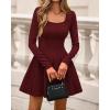 imageBTFBM Square Neck Dress for Women Casual Fall Long Sleeve Knit Pleated Elegant Classy 2025 A Line Cocktail Mini DressesBurgundy