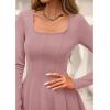 imageBTFBM Square Neck Dress for Women Casual Fall Long Sleeve Knit Pleated Elegant Classy 2025 A Line Cocktail Mini DressesPink