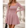 imageBTFBM Square Neck Dress for Women Casual Fall Long Sleeve Knit Pleated Elegant Classy 2025 A Line Cocktail Mini DressesPink