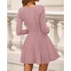 imageBTFBM Square Neck Dress for Women Casual Fall Long Sleeve Knit Pleated Elegant Classy 2025 A Line Cocktail Mini DressesPink
