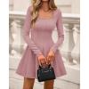 imageBTFBM Square Neck Dress for Women Casual Fall Long Sleeve Knit Pleated Elegant Classy 2025 A Line Cocktail Mini DressesPink