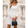 imageBTFBM Square Neck Dress for Women Casual Fall Long Sleeve Knit Pleated Elegant Classy 2025 A Line Cocktail Mini DressesWhite