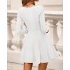 imageBTFBM Square Neck Dress for Women Casual Fall Long Sleeve Knit Pleated Elegant Classy 2025 A Line Cocktail Mini DressesWhite