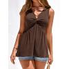 imageBTFBM Womens Tank Tops Loose Fit 2026 Spring Summer Babydoll Twist Front V Neck Sleeveless Flowy Blouses Dressy CasualBrown