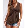imageBTFBM Womens Tank Tops Loose Fit 2026 Spring Summer Babydoll Twist Front V Neck Sleeveless Flowy Blouses Dressy CasualBrown