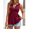 imageBTFBM Womens Tank Tops Loose Fit 2026 Spring Summer Babydoll Twist Front V Neck Sleeveless Flowy Blouses Dressy CasualWine Red