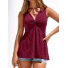 imageBTFBM Womens Tank Tops Loose Fit 2026 Spring Summer Babydoll Twist Front V Neck Sleeveless Flowy Blouses Dressy CasualWine Red