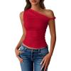 imageBTFBM Off The Shoulder Tops for Women 2026 Cute Summer Casual Sleeveless Slim Fit y2k Spring Outfits Going Out Tank TopRed