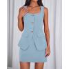 imageBTFBM 2 Piece Sets For Women Summer 2026 Spring Sleeveless Button Up Blazer Vest Tops Skirt Sets Business Casual OutfitsLight Blue