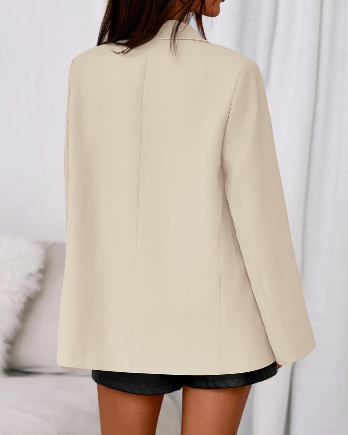 imageBTFBM Blazers for Women 2025 Fall Business Casual Clothes Open Front Oversized Winter Coats Work Office Suit JacketsBeige