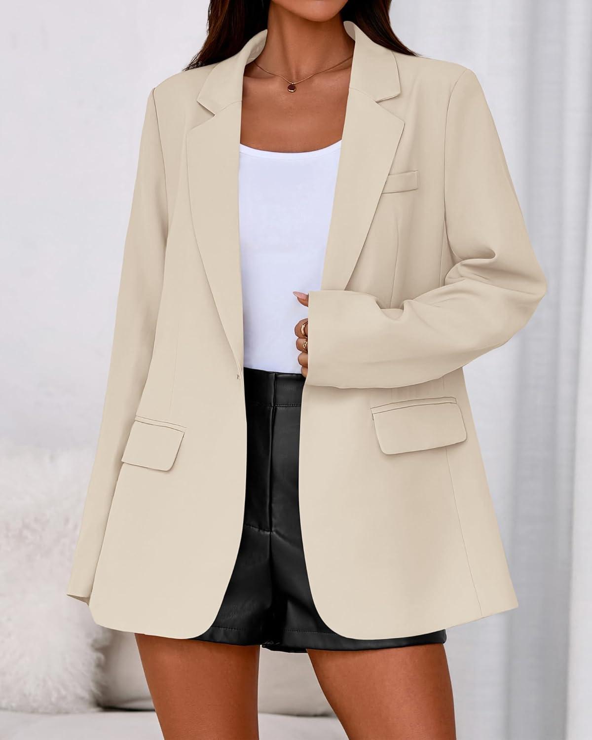 imageBTFBM Blazers for Women 2025 Fall Business Casual Clothes Open Front Oversized Winter Coats Work Office Suit JacketsBeige