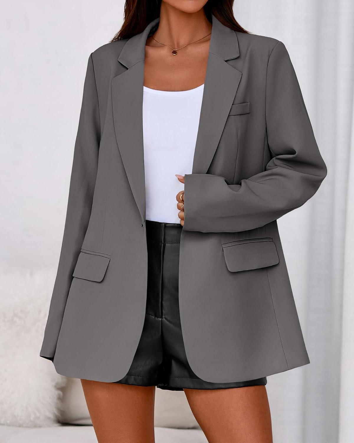 imageBTFBM Blazers for Women 2025 Fall Business Casual Clothes Open Front Oversized Winter Coats Work Office Suit JacketsGrey