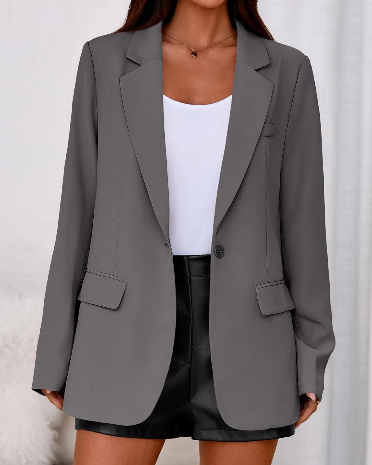 imageBTFBM Blazers for Women 2025 Fall Business Casual Clothes Open Front Oversized Winter Coats Work Office Suit JacketsGrey