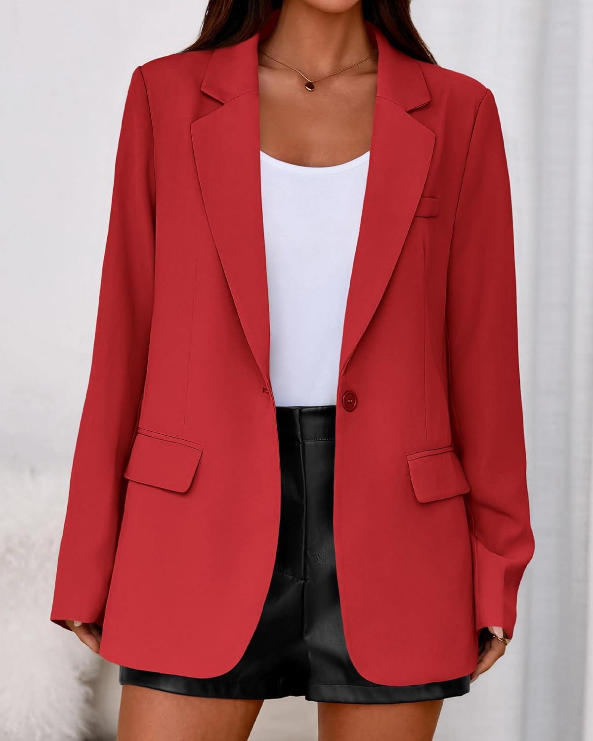 imageBTFBM Blazers for Women 2025 Fall Business Casual Clothes Open Front Oversized Winter Coats Work Office Suit JacketsRed