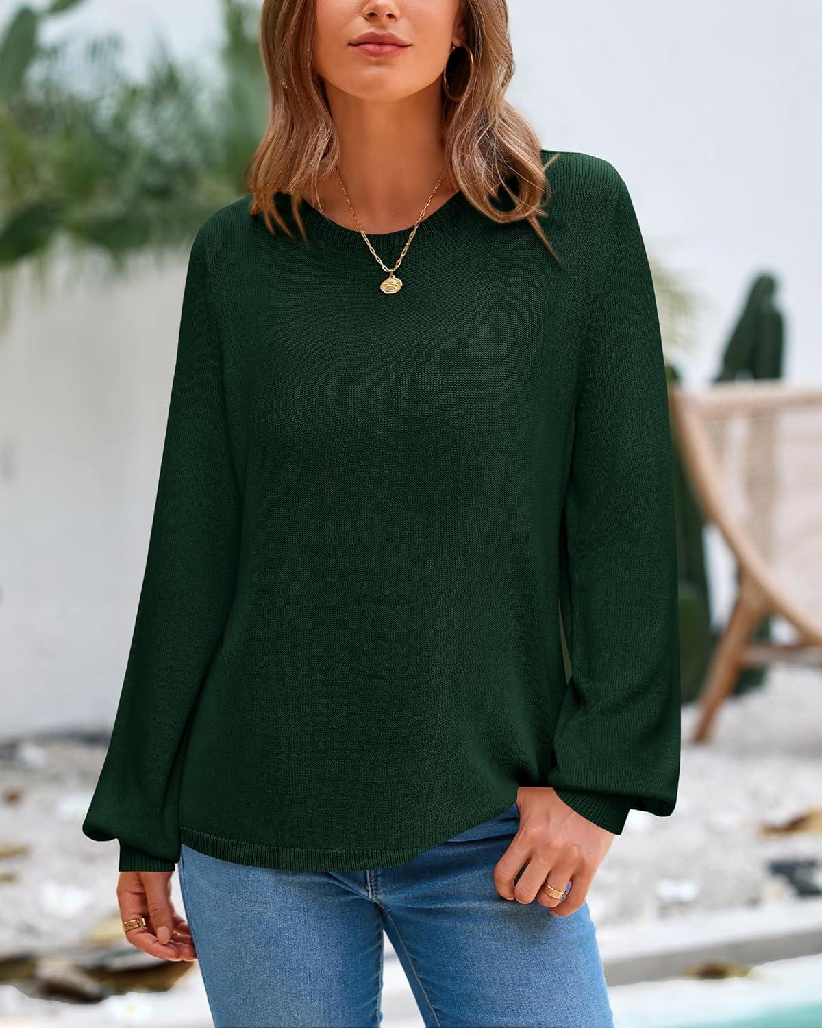 imageBTFBM Oversized Sweaters for Women 2025 Fall Casual Fashion Long Sleeve Tops Ribbed Knit Basic Pullover Winter ClothingDark Green