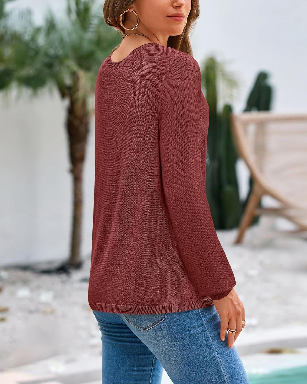 imageBTFBM Oversized Sweaters for Women 2025 Fall Casual Fashion Long Sleeve Tops Ribbed Knit Basic Pullover Winter ClothingMaroon