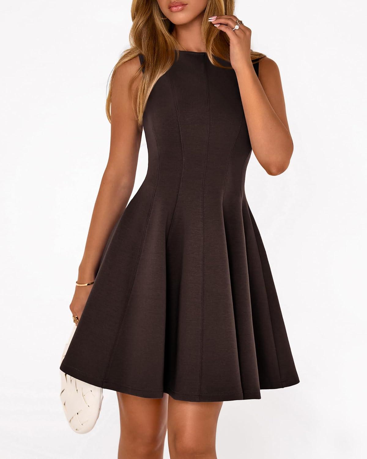 imageBTFBM Spring Dresses for Women 2026 Elegant Classy A Line Casual Graduation Business Work Party Cocktail Short DressBrown