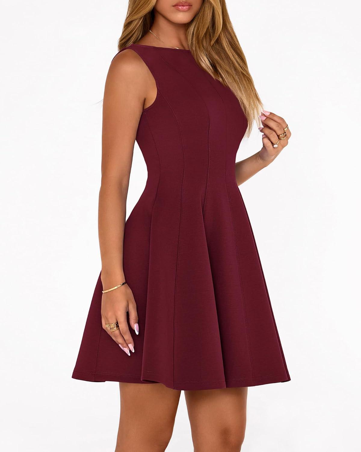 imageBTFBM Spring Dresses for Women 2026 Elegant Classy A Line Casual Graduation Business Work Party Cocktail Short DressBurgundy