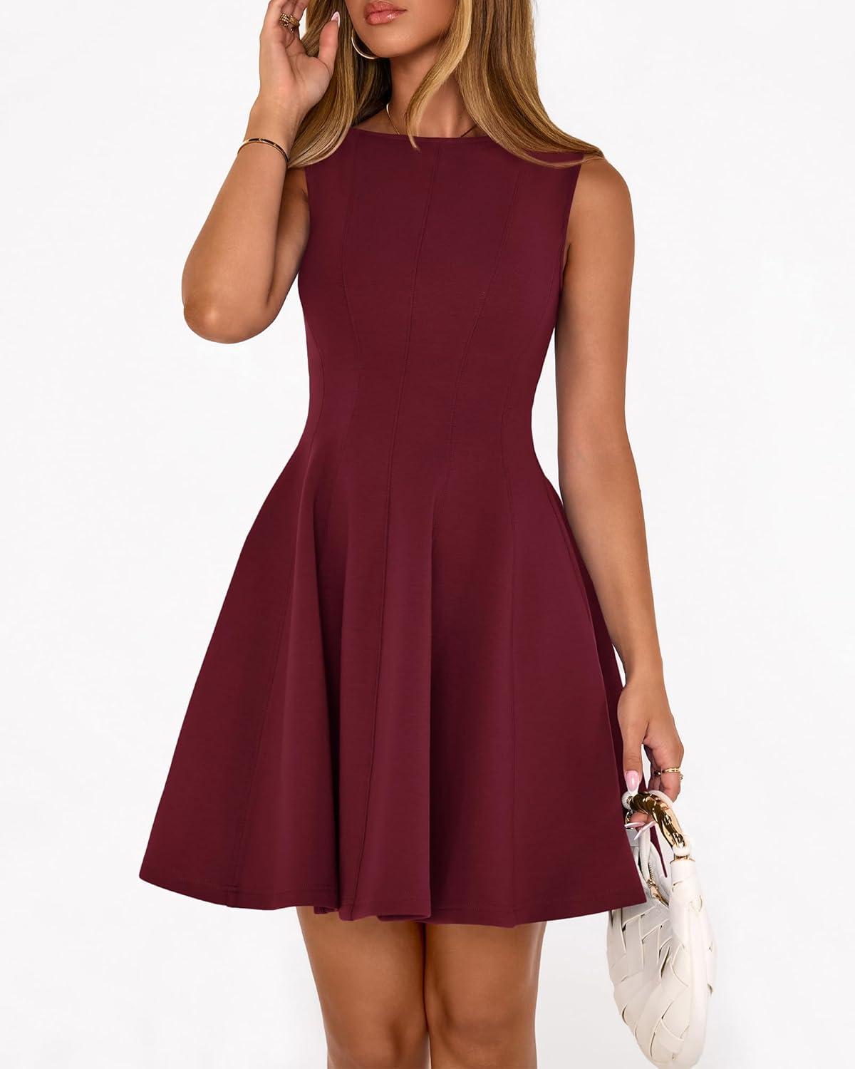 imageBTFBM Spring Dresses for Women 2026 Elegant Classy A Line Casual Graduation Business Work Party Cocktail Short DressBurgundy