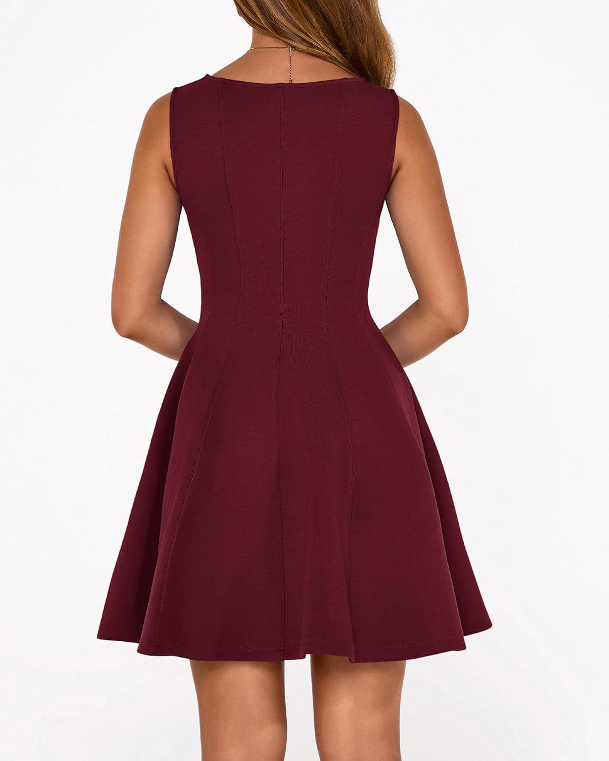 imageBTFBM Spring Dresses for Women 2026 Elegant Classy A Line Casual Graduation Business Work Party Cocktail Short DressBurgundy