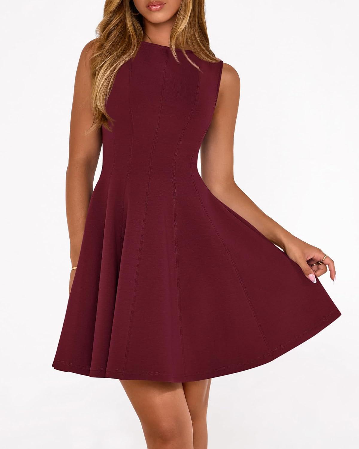 imageBTFBM Spring Dresses for Women 2026 Elegant Classy A Line Casual Graduation Business Work Party Cocktail Short DressBurgundy