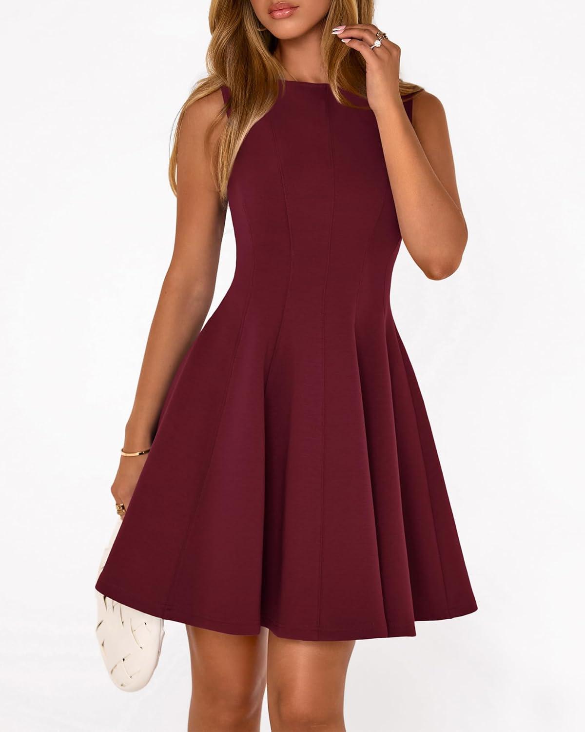 imageBTFBM Spring Dresses for Women 2026 Elegant Classy A Line Casual Graduation Business Work Party Cocktail Short DressBurgundy
