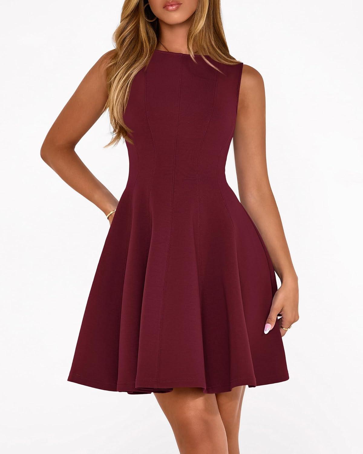 imageBTFBM Spring Dresses for Women 2026 Elegant Classy A Line Casual Graduation Business Work Party Cocktail Short DressBurgundy