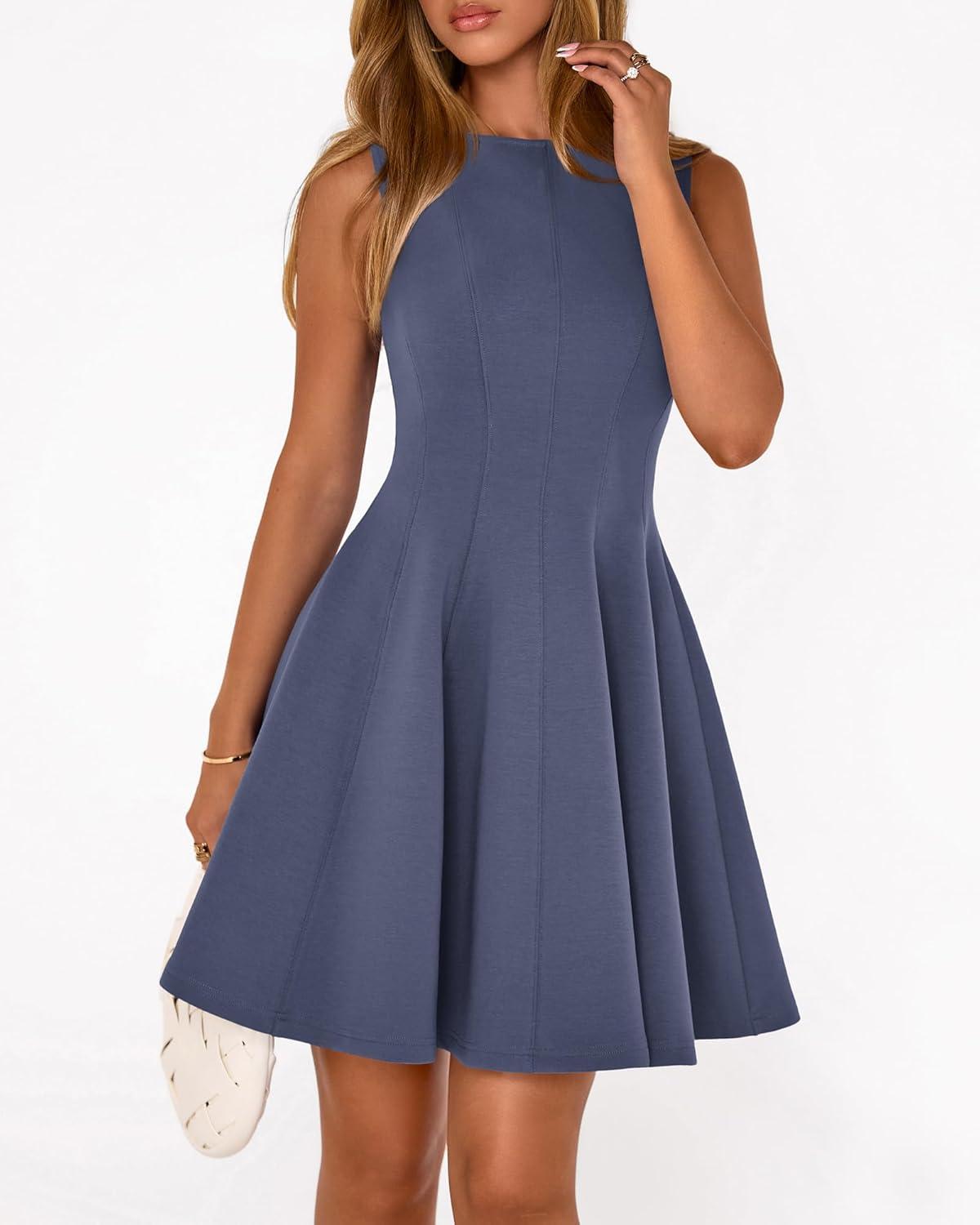 imageBTFBM Spring Dresses for Women 2026 Elegant Classy A Line Casual Graduation Business Work Party Cocktail Short DressGrey Blue