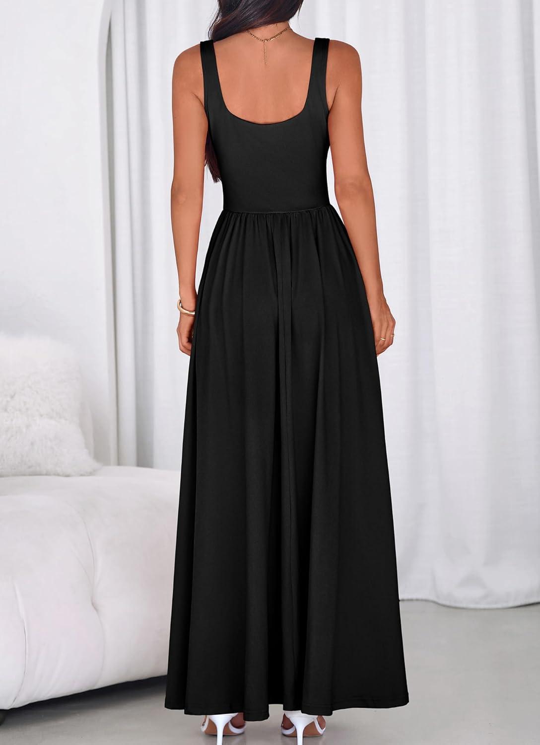 imageBTFBM Summer Dresses for Women 2026 Maxi Casual Square Neck Flowy Long Sundress Spring Wedding Guest Cocktail DressBlack