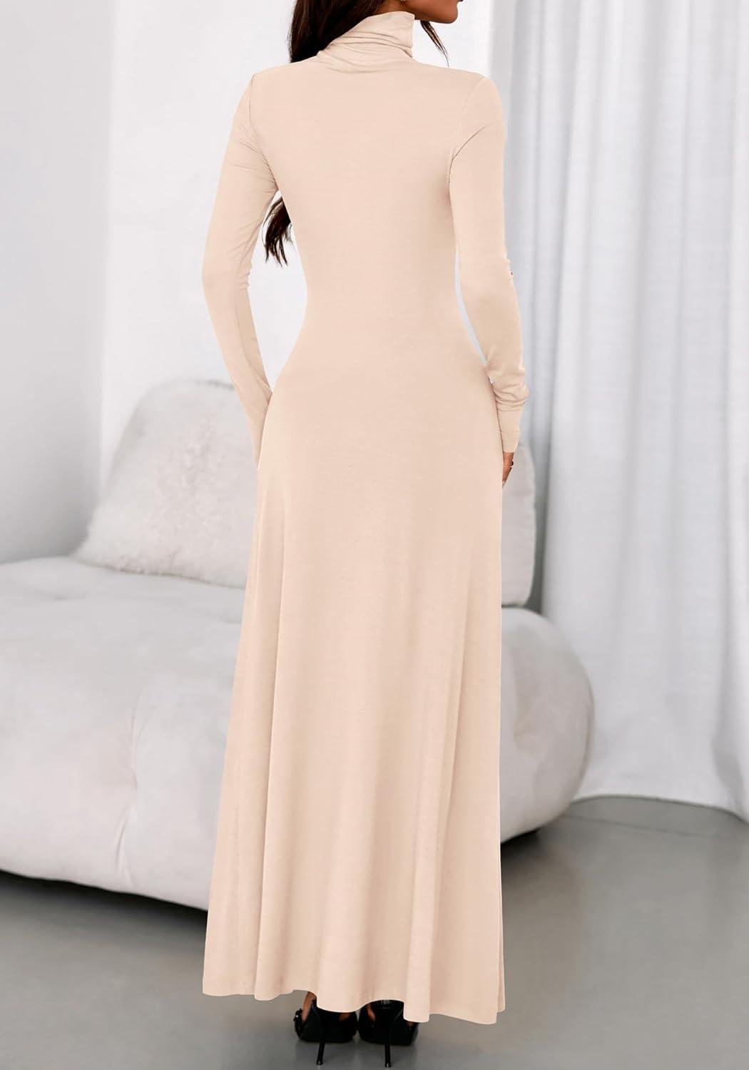 imageBTFBM Womens Dresses Long Sleeve Turtle Neck Stretchy Knit Long Maxi Semi Formal Party Fall Wedding Guest Dress 2025Apricot