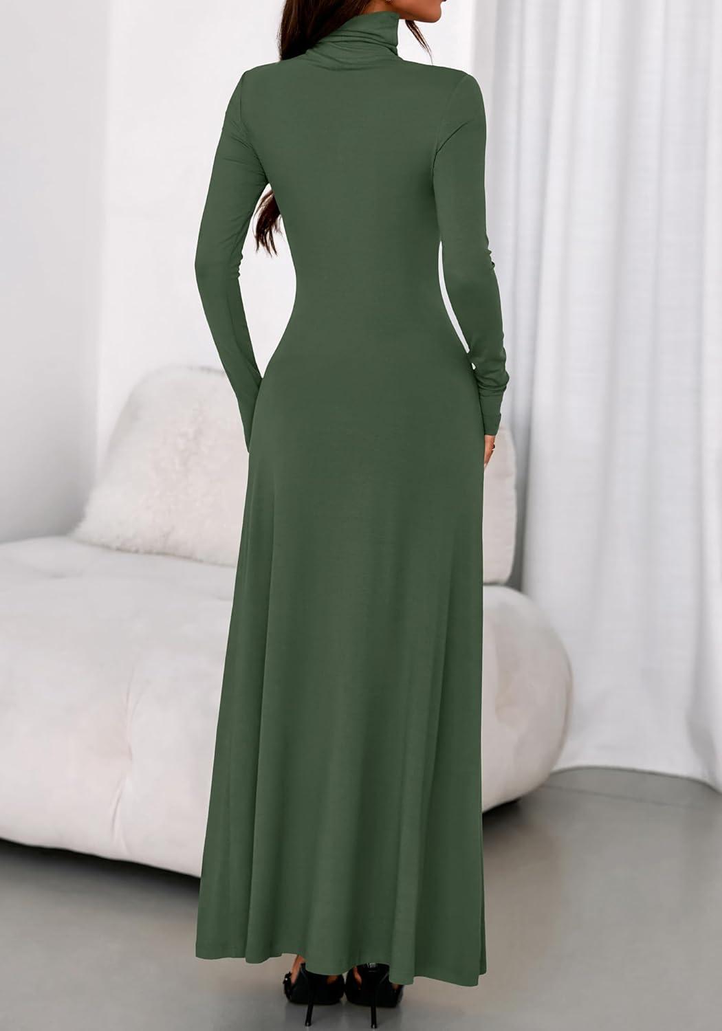 imageBTFBM Womens Dresses Long Sleeve Turtle Neck Stretchy Knit Long Maxi Semi Formal Party Fall Wedding Guest Dress 2025Army Green