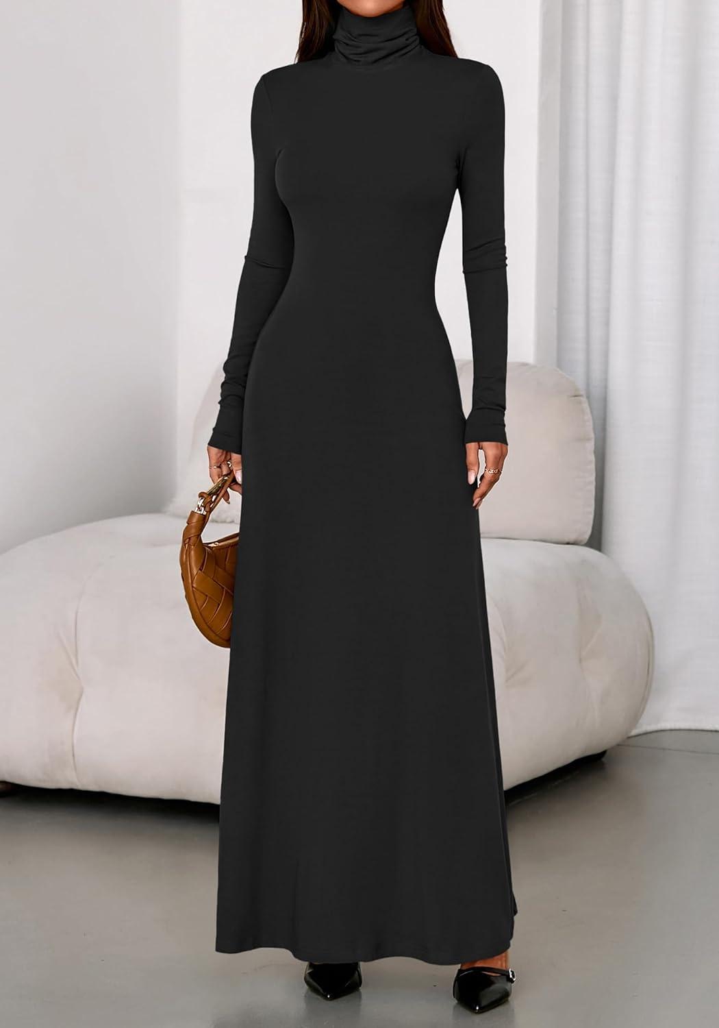 imageBTFBM Womens Dresses Long Sleeve Turtle Neck Stretchy Knit Long Maxi Semi Formal Party Fall Wedding Guest Dress 2025Black