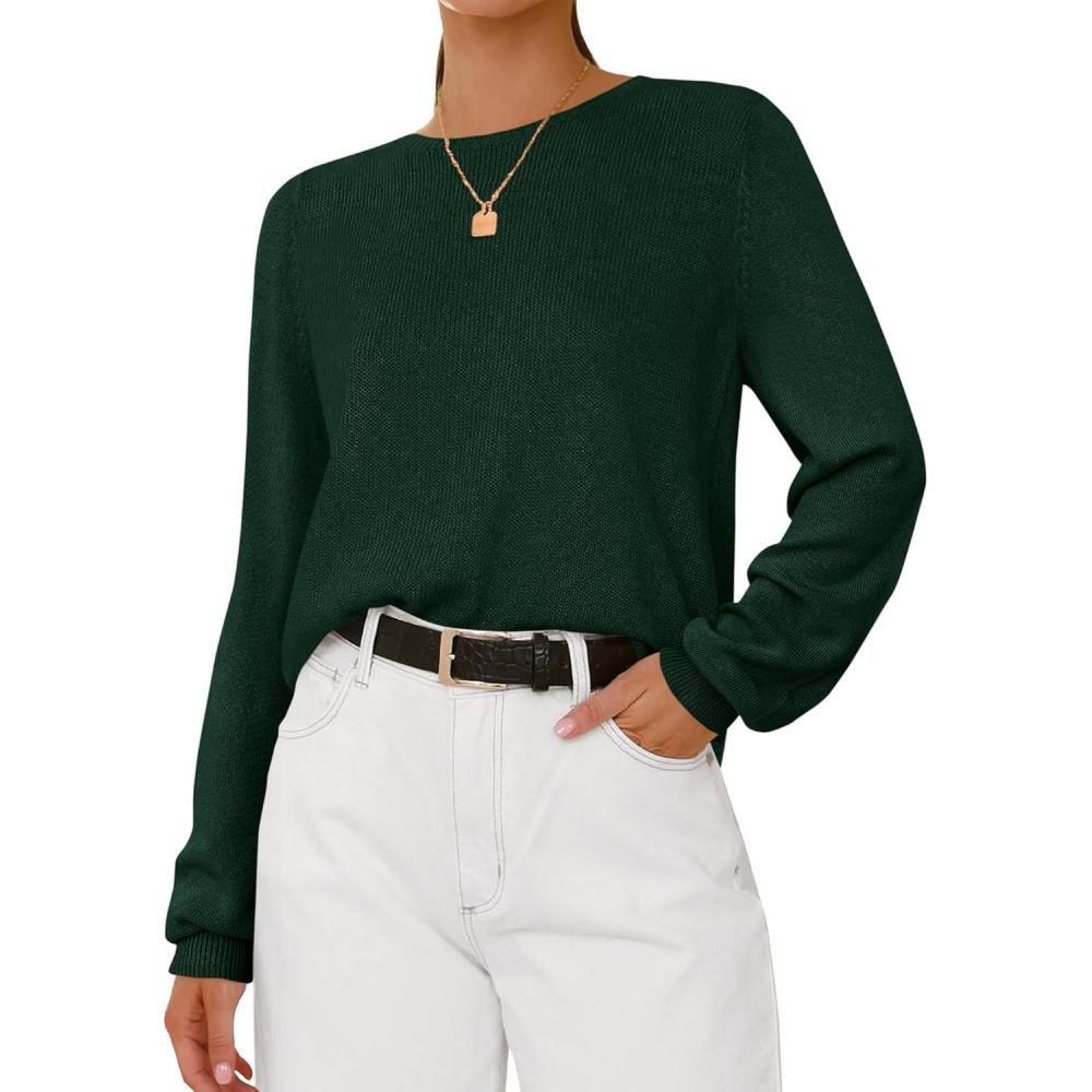 imageBTFBM Oversized Sweaters for Women 2025 Fall Casual Fashion Long Sleeve Tops Ribbed Knit Basic Pullover Winter ClothingDark Green