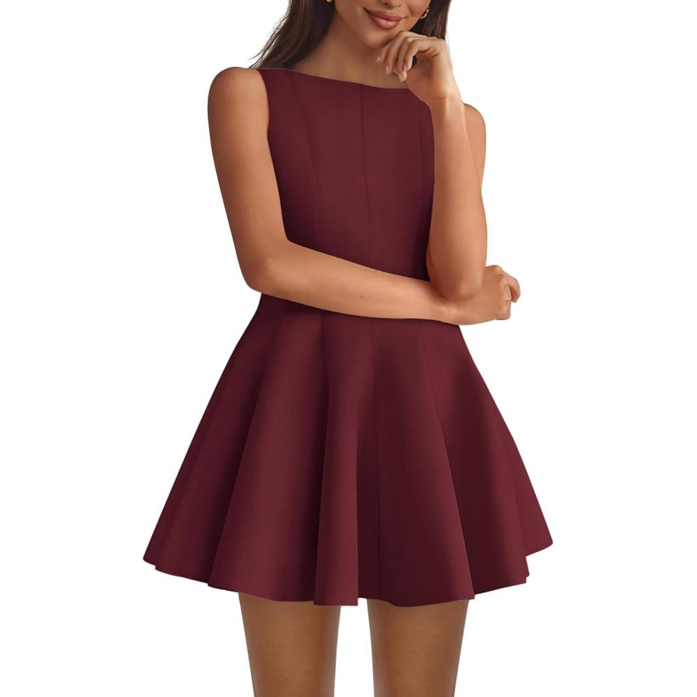 imageBTFBM Spring Dresses for Women 2026 Elegant Classy A Line Casual Graduation Business Work Party Cocktail Short DressBurgundy