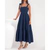 imageBTFBM Boho Maxi Dress Sleeveless Summer Dresses for Women 2026 Beach Vacation Smocked A Line Casual Sundress PocketsNavy Blue