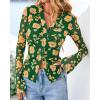 imageBTFBM Button Down Shirts for Women Fall Fashion 2025 V Neck Long Sleeve Blouse Ruched Mesh Fitted Floral Print Boho TopsArmy Green