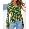 imageBTFBM Button Down Shirts for Women Fall Fashion 2025 V Neck Long Sleeve Blouse Ruched Mesh Fitted Floral Print Boho TopsArmy Green