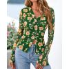 imageBTFBM Button Down Shirts for Women Fall Fashion 2025 V Neck Long Sleeve Blouse Ruched Mesh Fitted Floral Print Boho TopsArmy Green