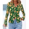 imageBTFBM Button Down Shirts for Women Fall Fashion 2025 V Neck Long Sleeve Blouse Ruched Mesh Fitted Floral Print Boho TopsArmy Green